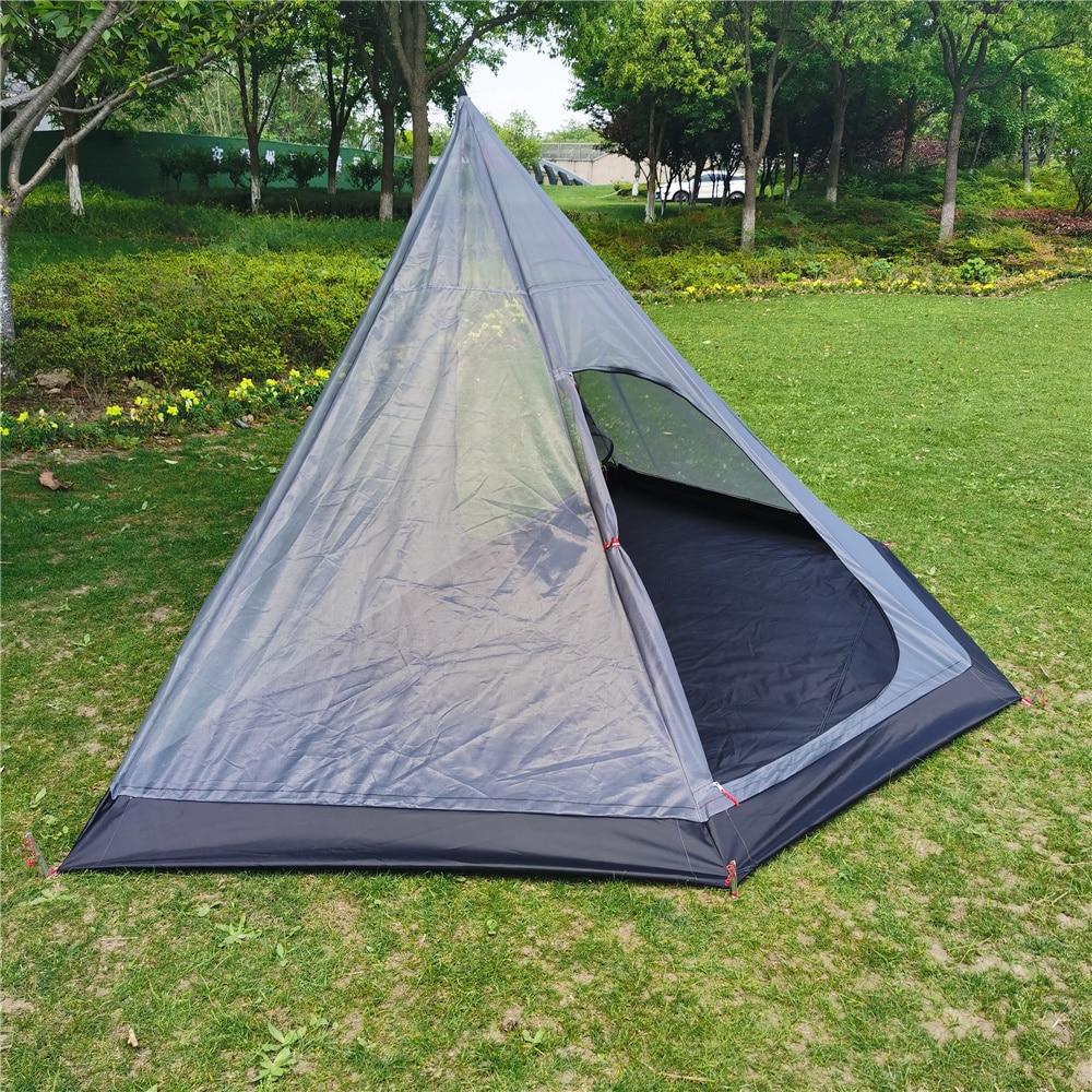 Cheap Goat Tents Winter Ultralight Outdoor Camping Teepee 210T Plaid Pyramid Tent with Snow Skirt Large Rodless Tent Backpacking Hiking Tents Tents 